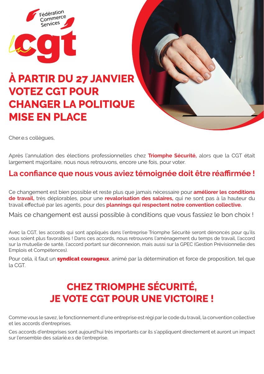 Triomphe Sécurité : votez CGT pour changer la politique