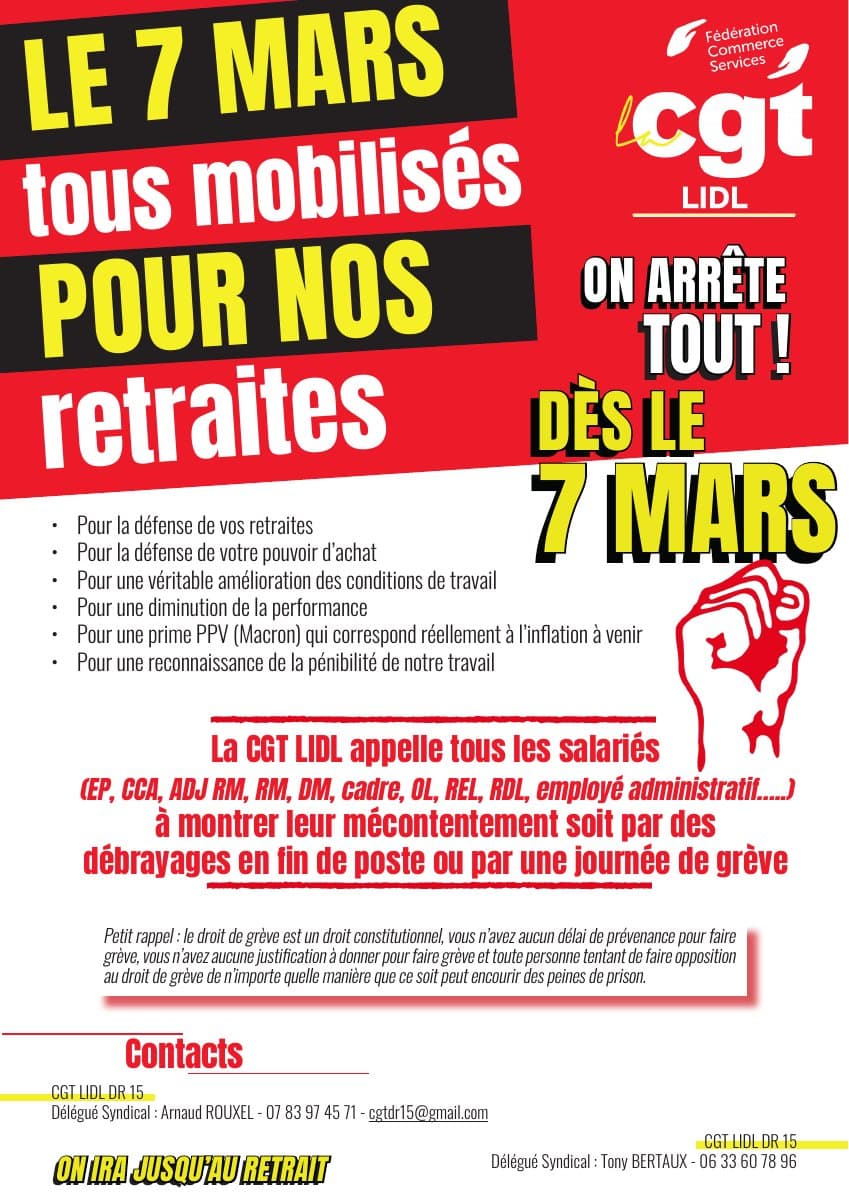 7 mars : tous mobilisés pour nos retraites chez Lidl