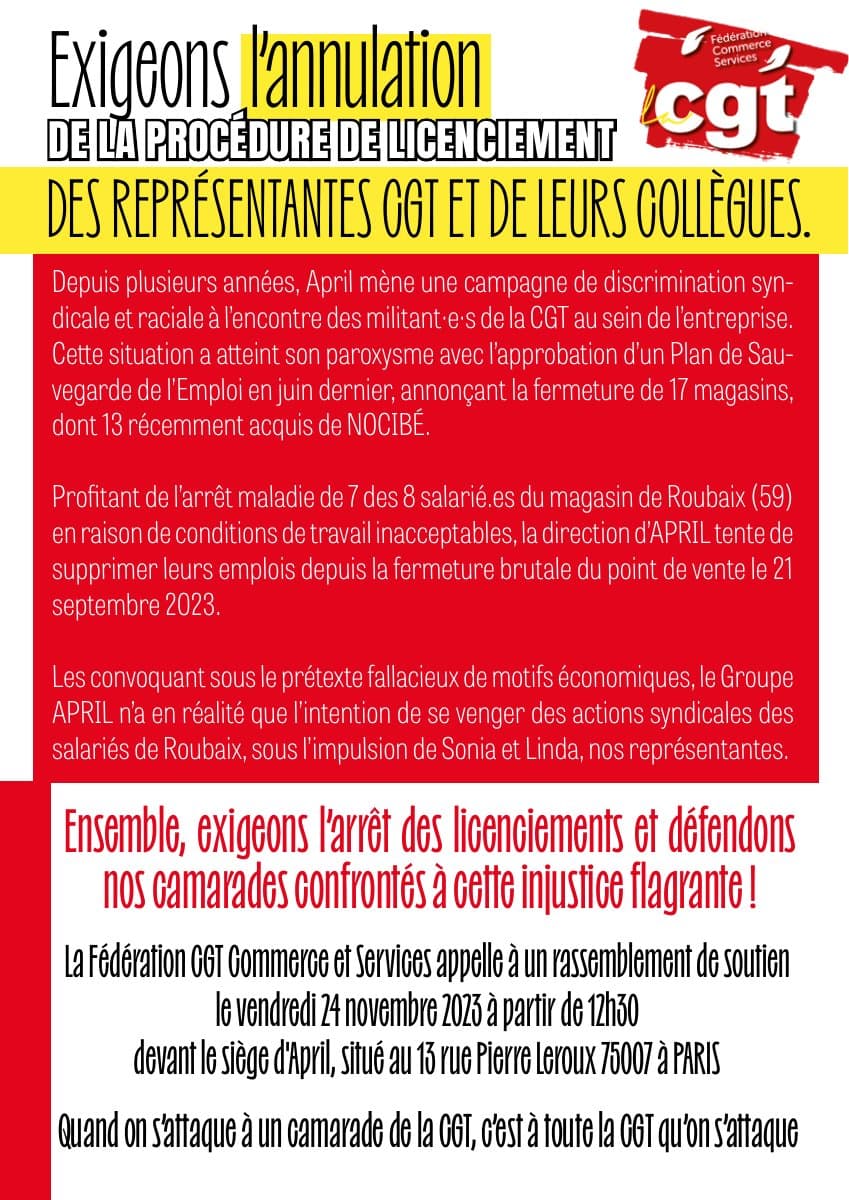 April : exigeons l'annulation des licenciements !
