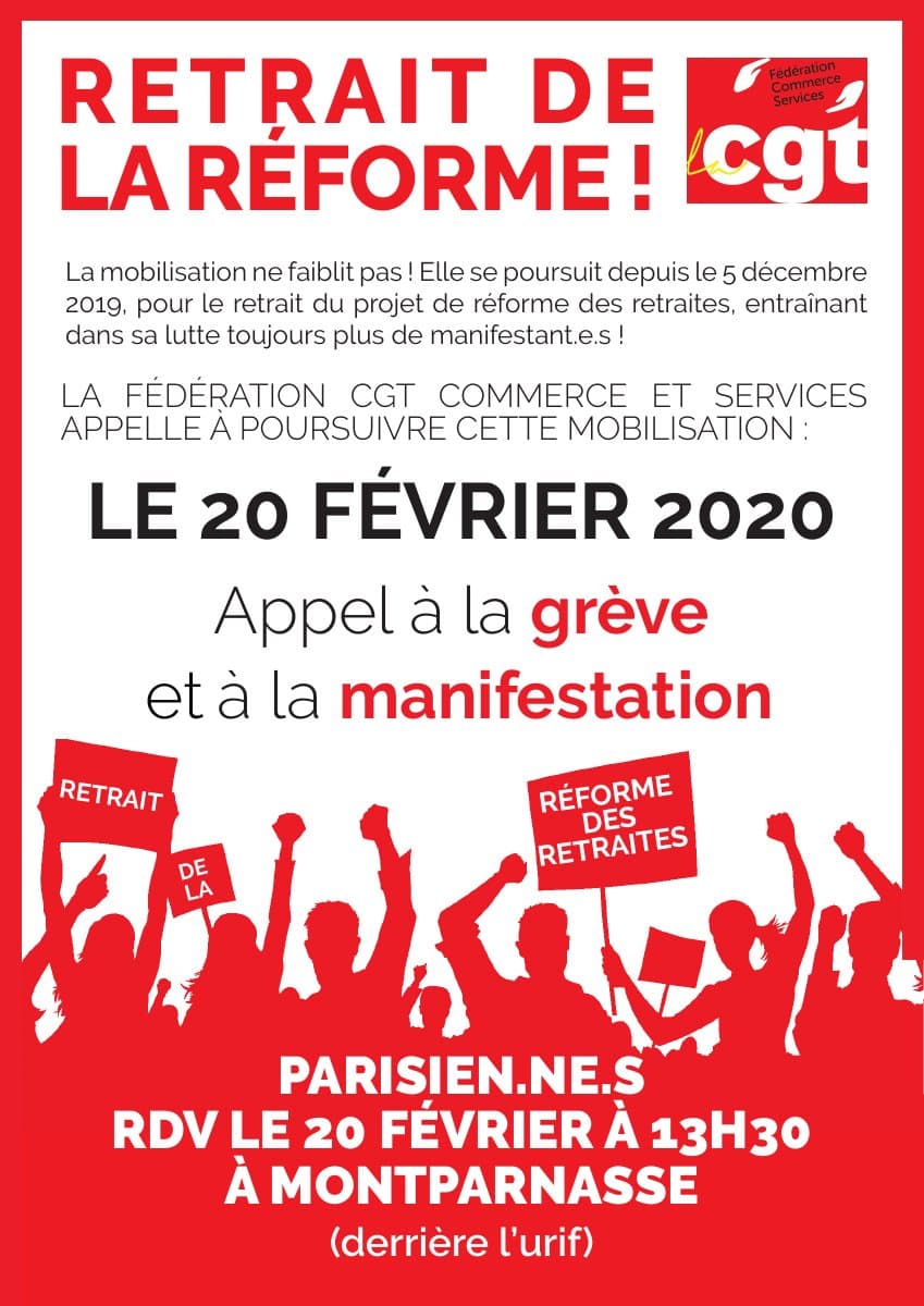 Retrait de la réforme ! Grève et manifestation le 20 février 2020