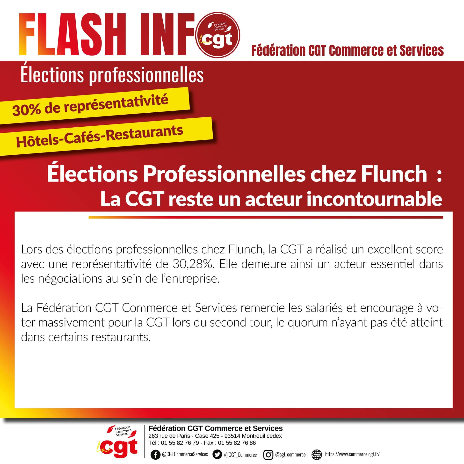Élections chez Flunch : la CGT obtient 30% de représentativité