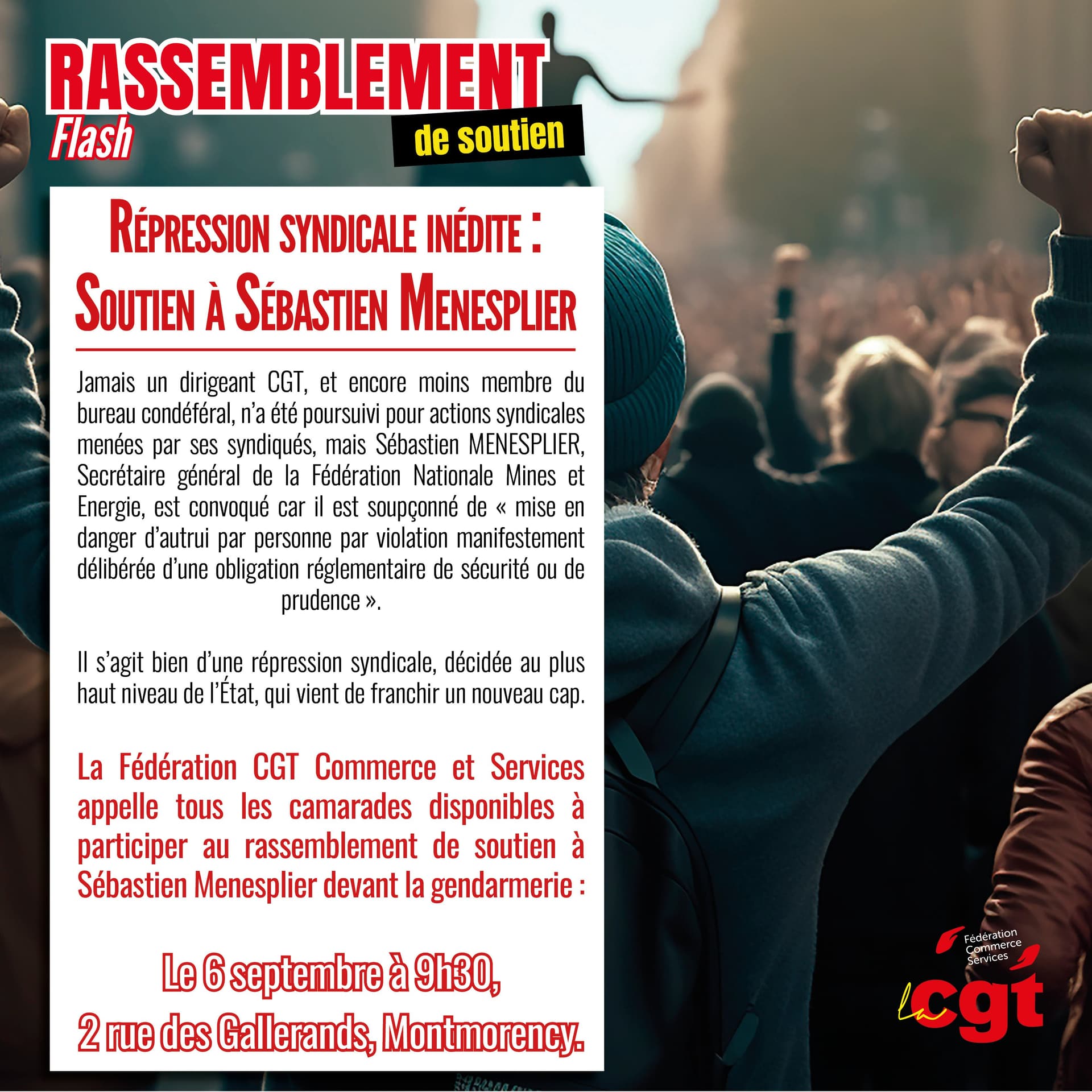 Répression syndicale : rassemblement de soutien à Sébastien Menesplier