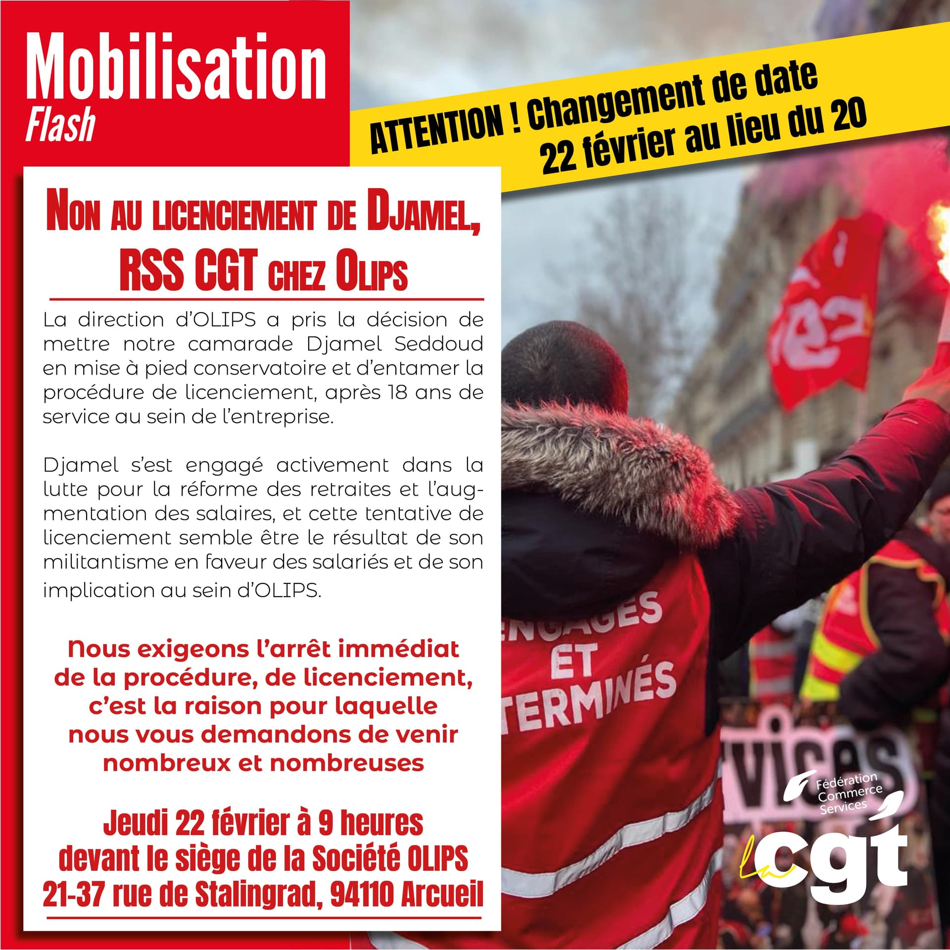 Non au licenciement de Djamel, RSS CGT chez OLIPS