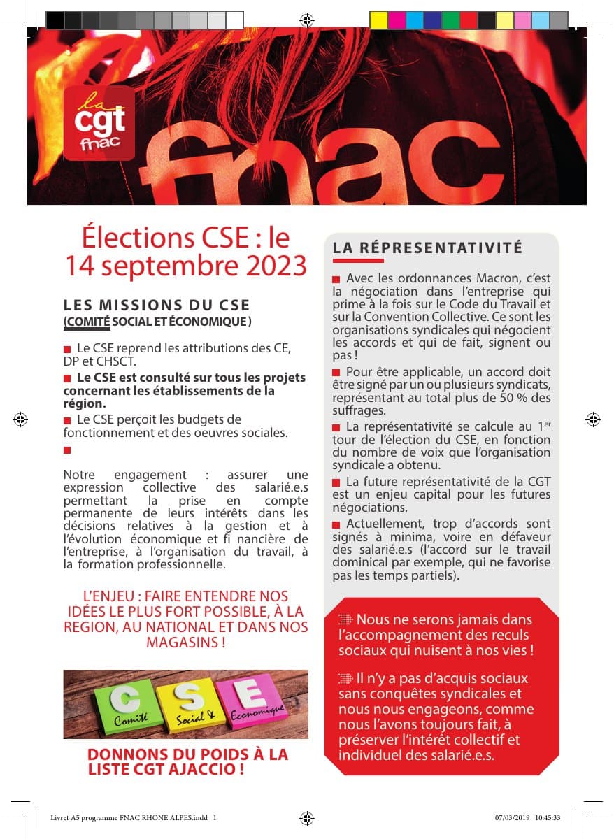 Élections CSE 14 septembre 2023 : votez CGT à la Fnac Ajaccio !