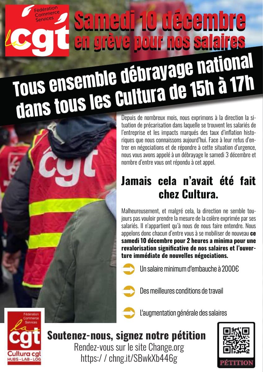 Grève chez Cultura : 10 décembre pour nos salaires