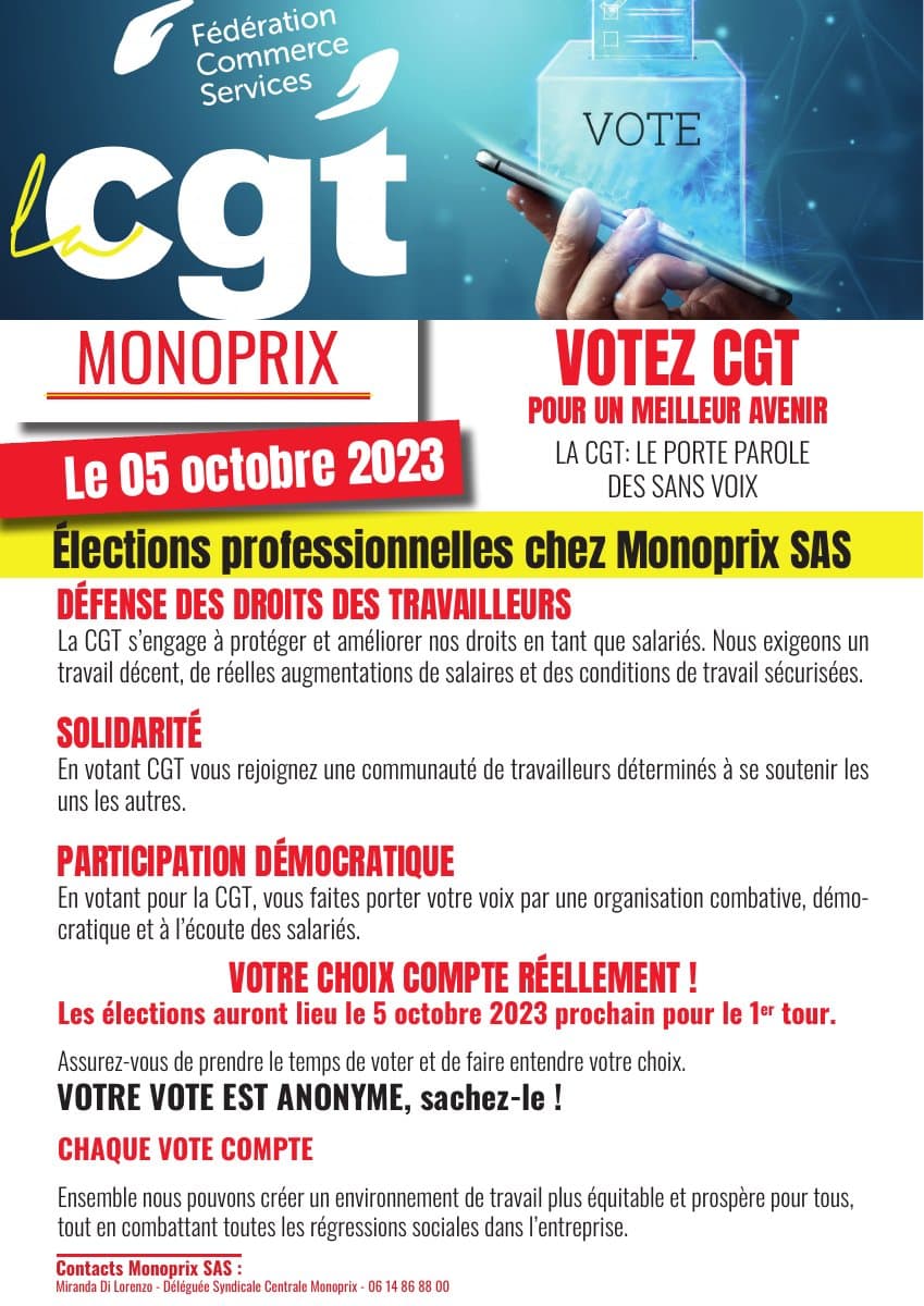 Élections professionnelles Monoprix : Votez CGT le 5 octobre