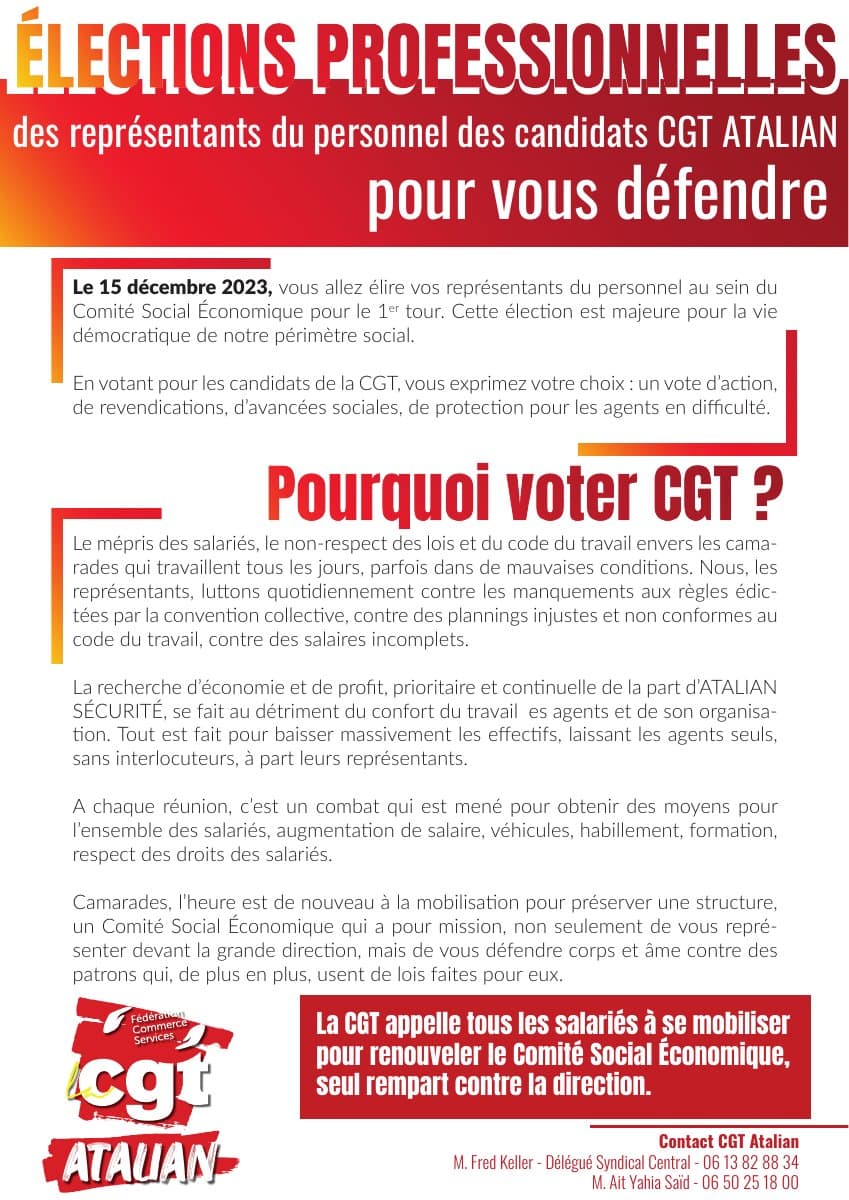Élections professionnelles Atalian : votez CGT pour vos droits