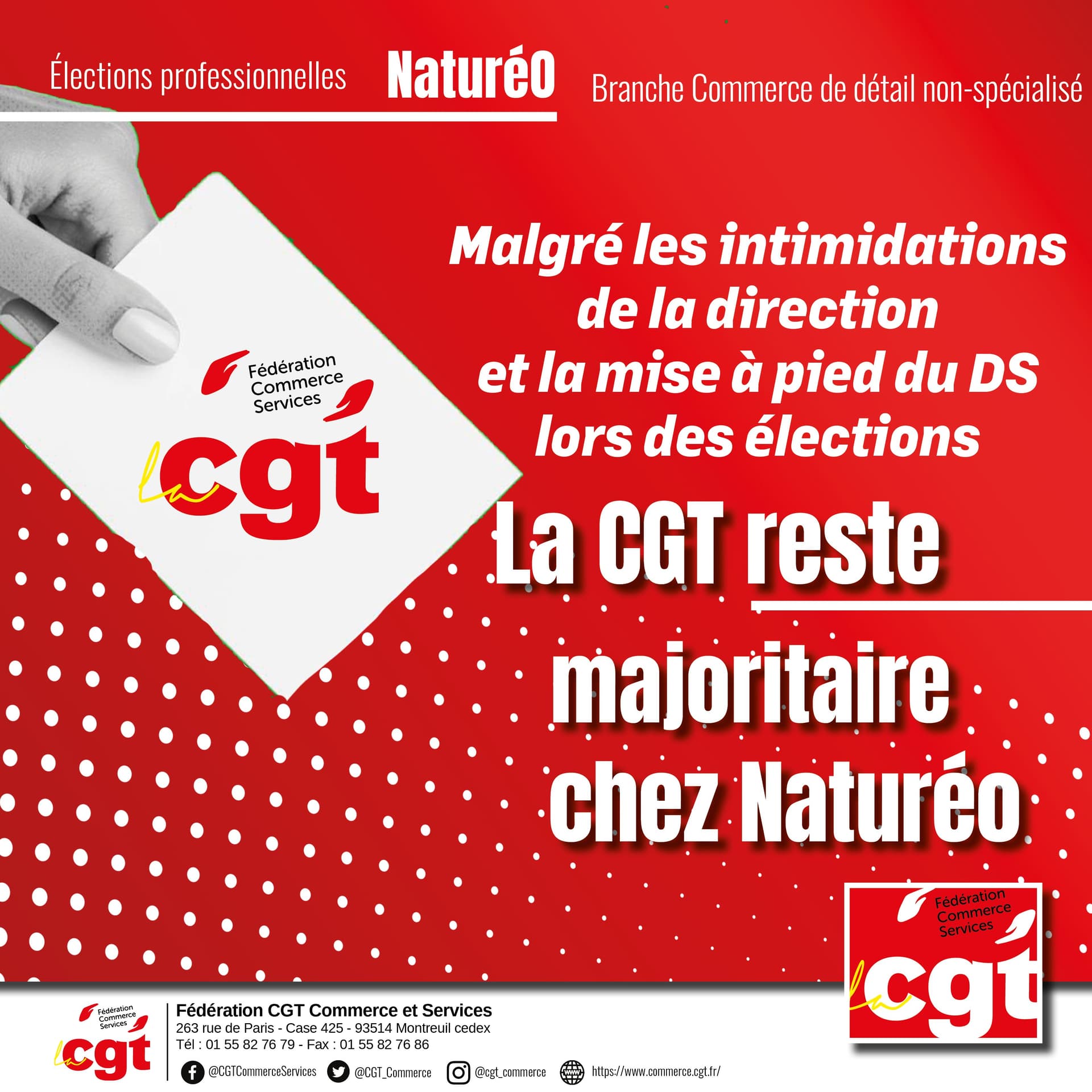 Élections Naturéo : la CGT reste majoritaire malgré les pressions