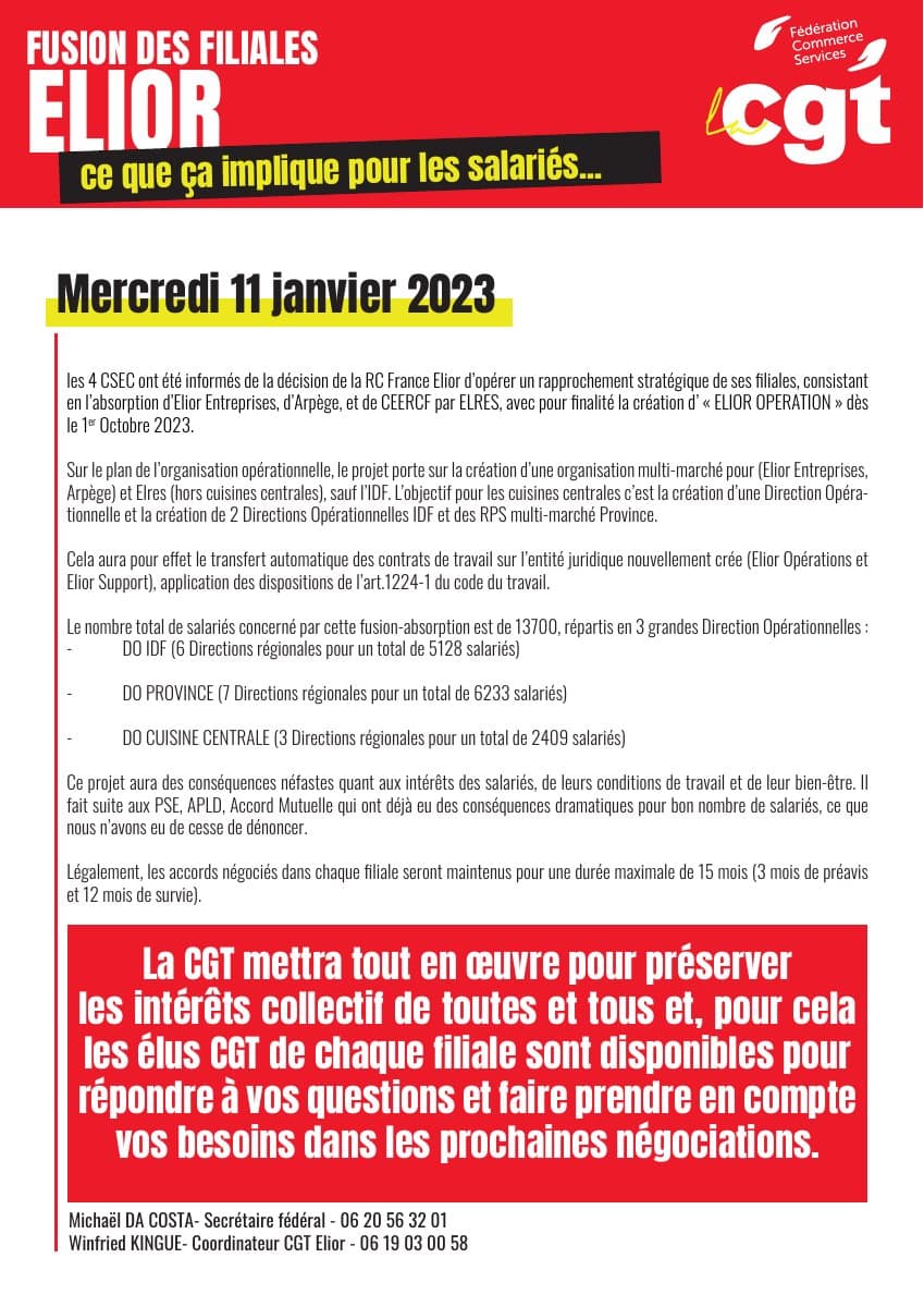 Fusion Elior : ce que ça implique pour les salariés