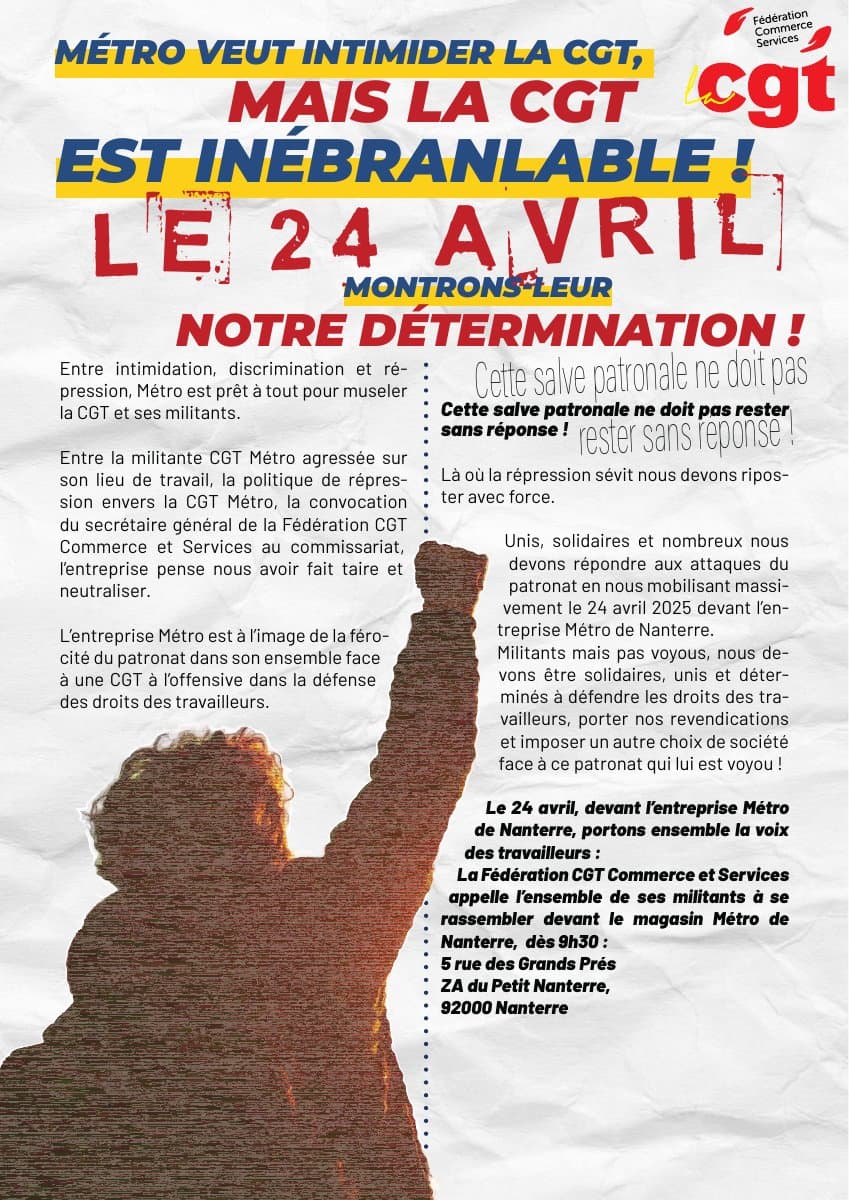 24 avril : tous à Nanterre contre la répression syndicale