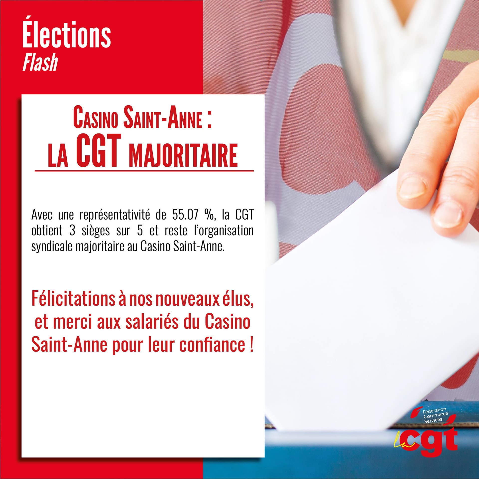 Casino Saint-Anne : la CGT remporte la majorité aux élections