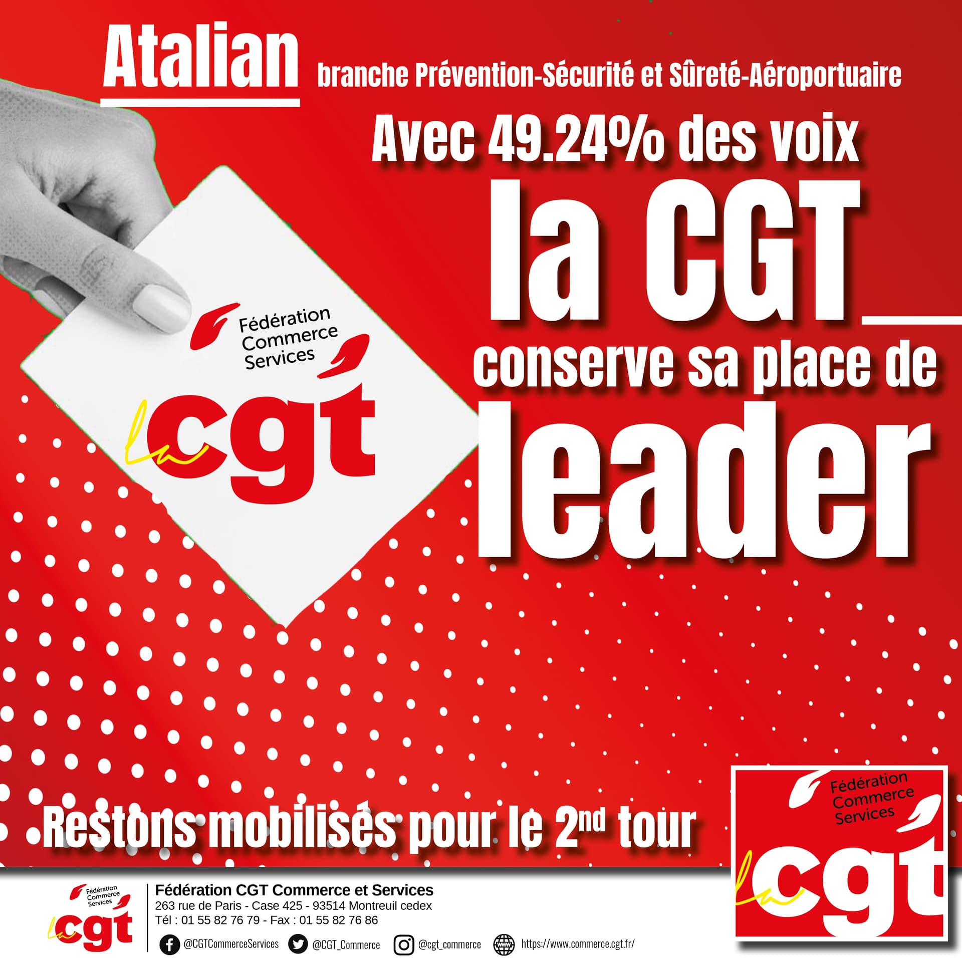 Atalian : la CGT leader avec 49.24% aux élections