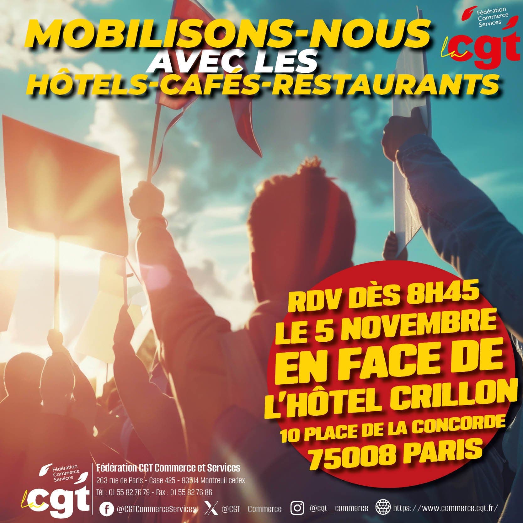 Mobilisation HCR : RDV le 5 novembre devant l'Hôtel Crillon