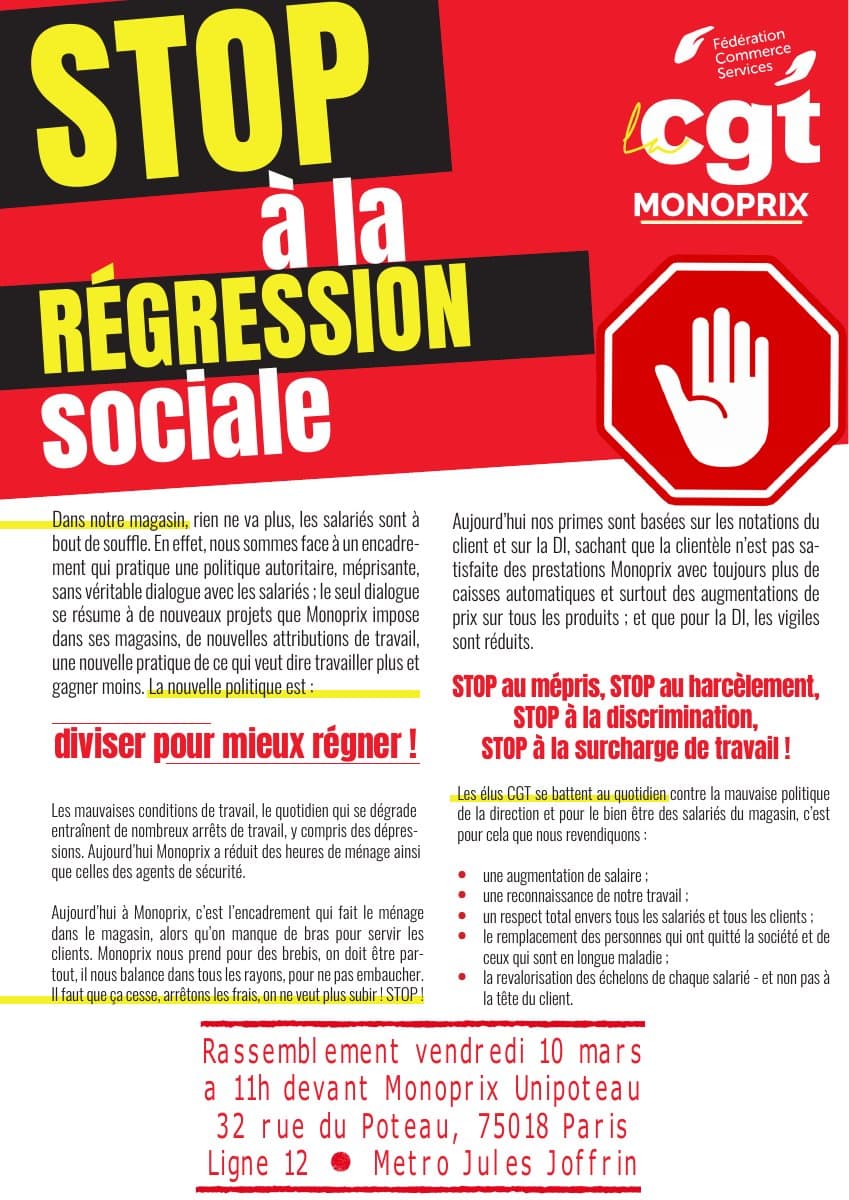 Monoprix : STOP à la régression sociale !