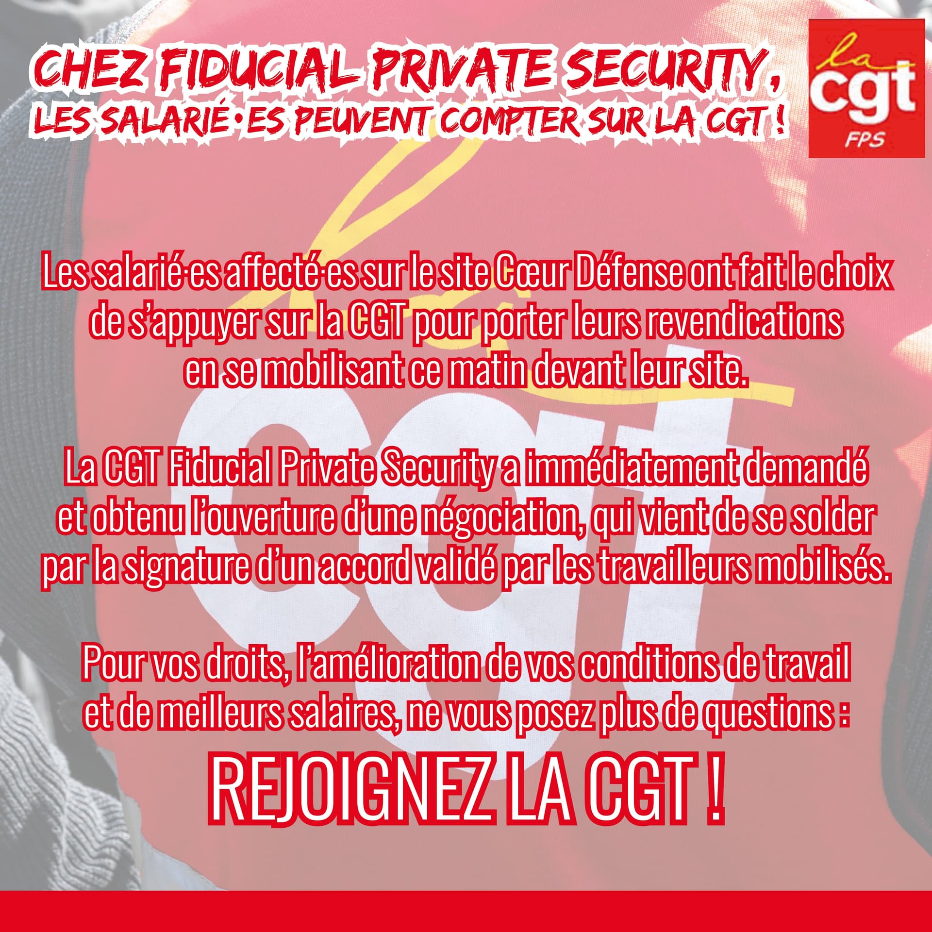 Fiducial Private Security : les salariés se mobilisent à la CGT