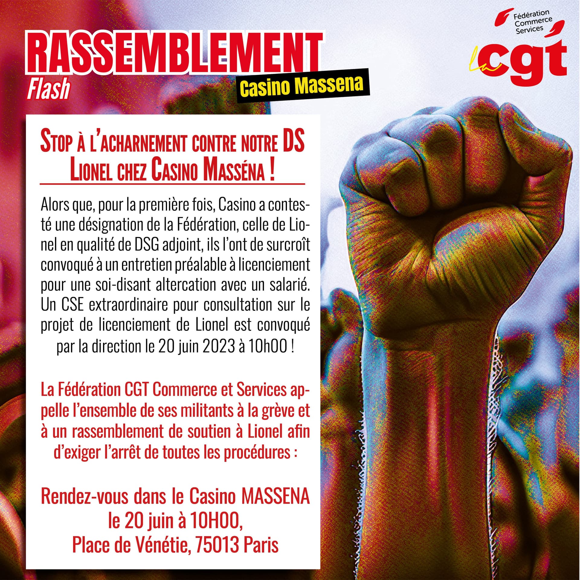 Rassemblement de soutien à Lionel chez Casino Masséna