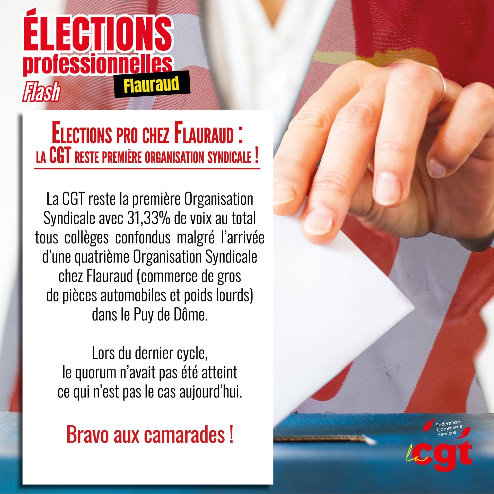 Flauraud : la CGT conserve sa première place aux élections
