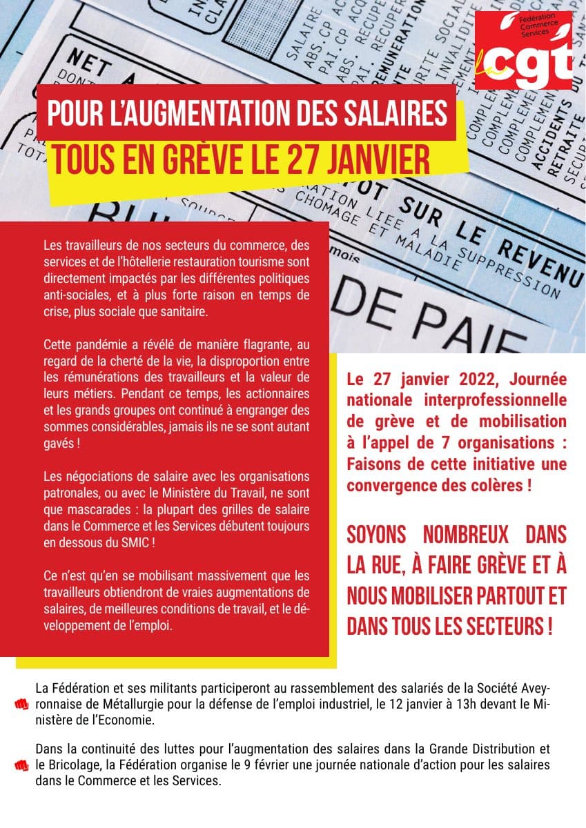 27 janvier : tous en grève pour l'augmentation des salaires