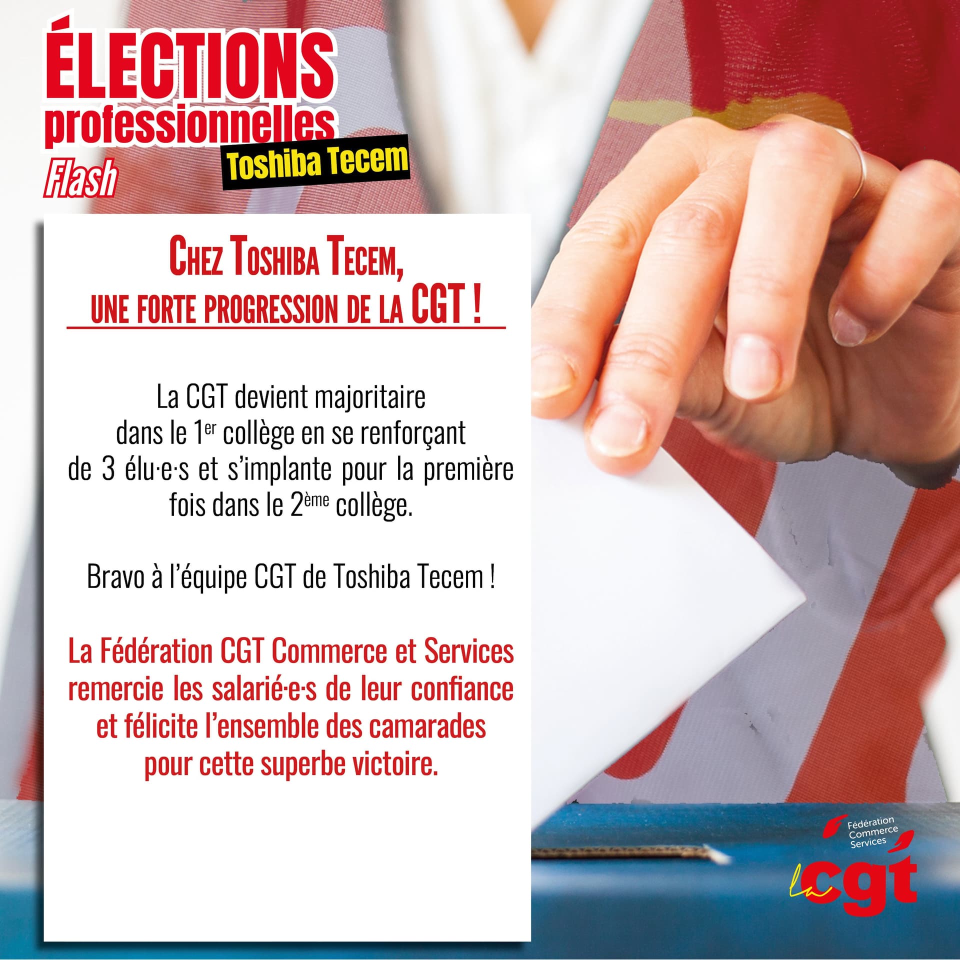 Forte progression de la CGT aux élections chez Toshiba Tecem
