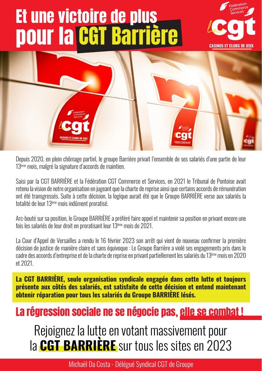 Victoire judiciaire : Barrière doit payer le 13e mois aux salariés