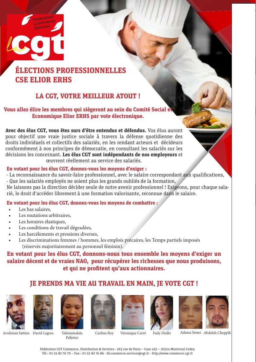 Élections CSE Elior ERHS : votez CGT pour vos droits !