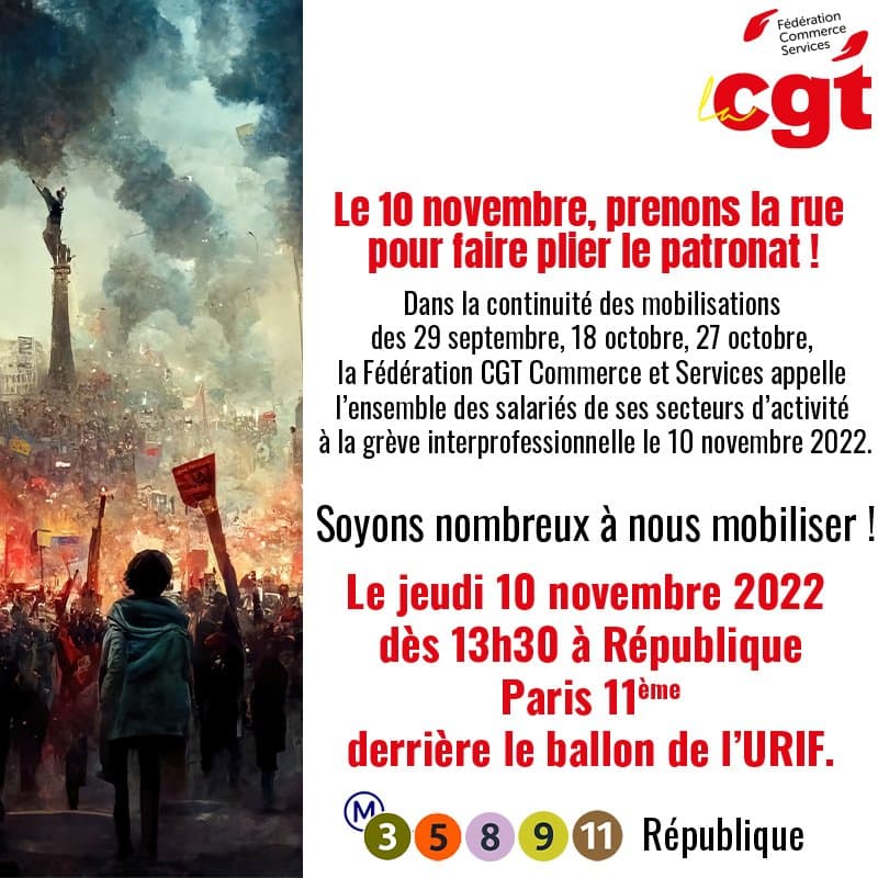 Grève interprofessionnelle le 10 novembre 2022