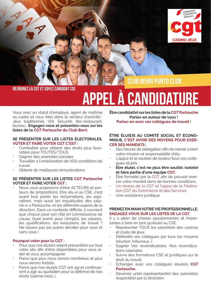 Appel à candidature CGT Partouche : rejoignez-nous !