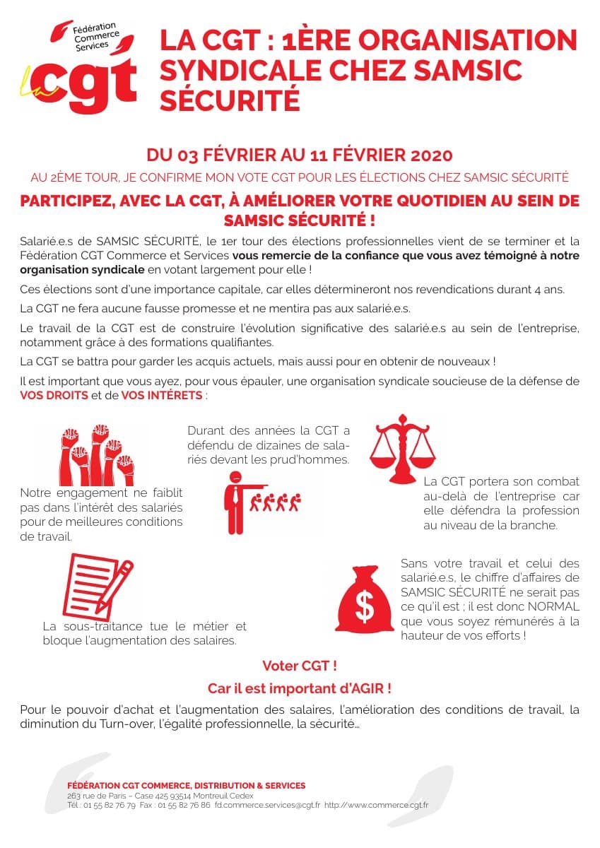 Élections chez Samsic : votez CGT pour défendre vos droits !