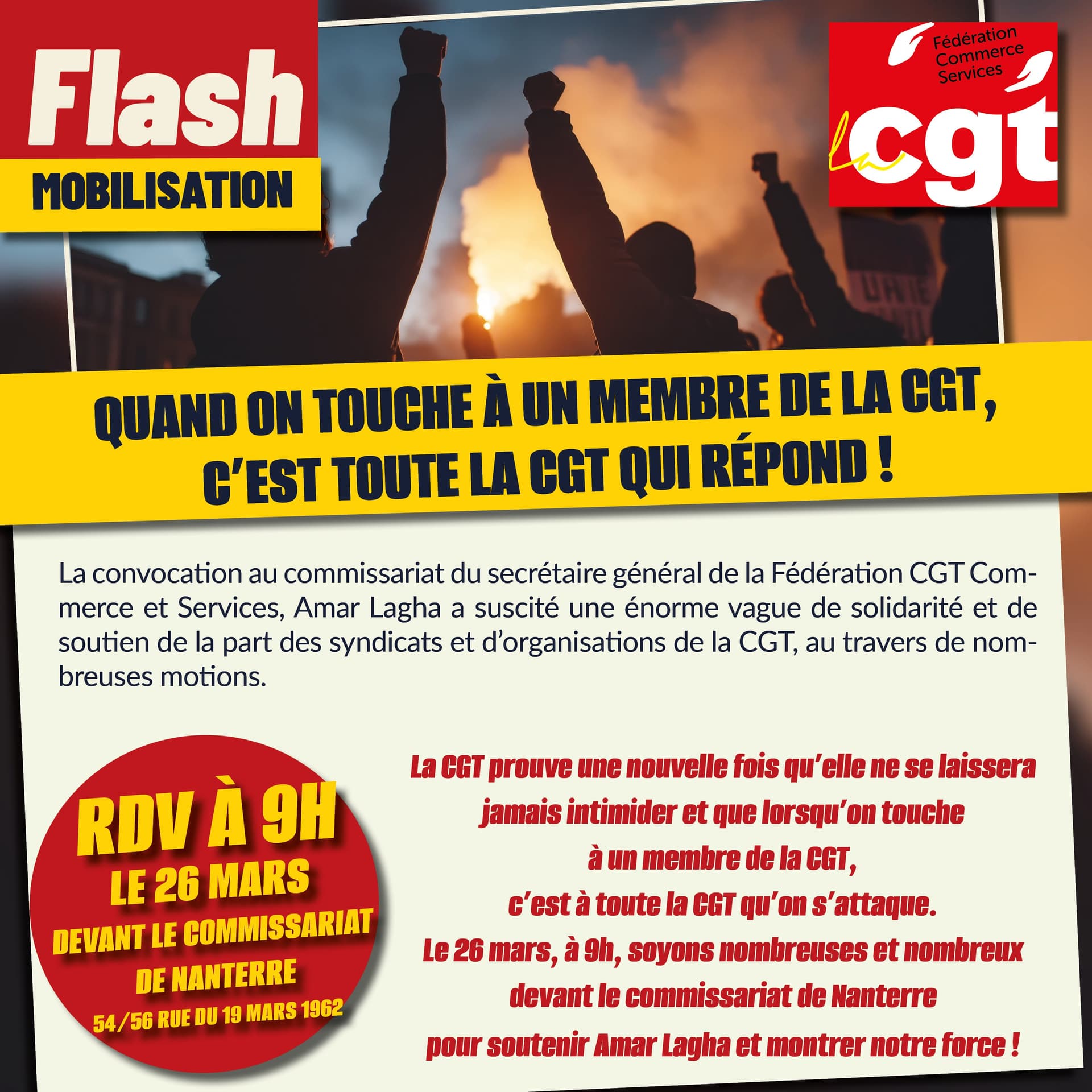 Mobilisation CGT le 26 mars : soutien à Amar Lagha