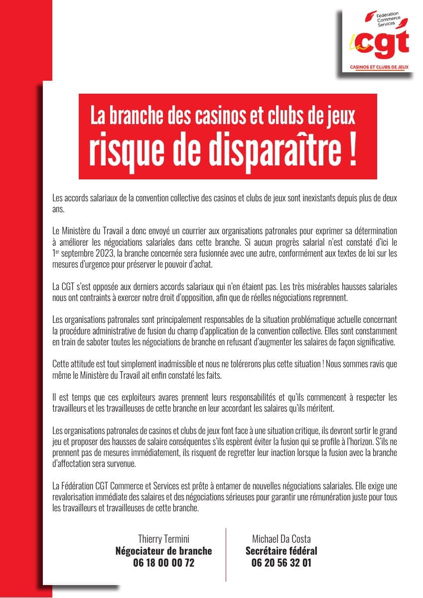 Casinos et clubs de jeux : la branche risque de disparaître !